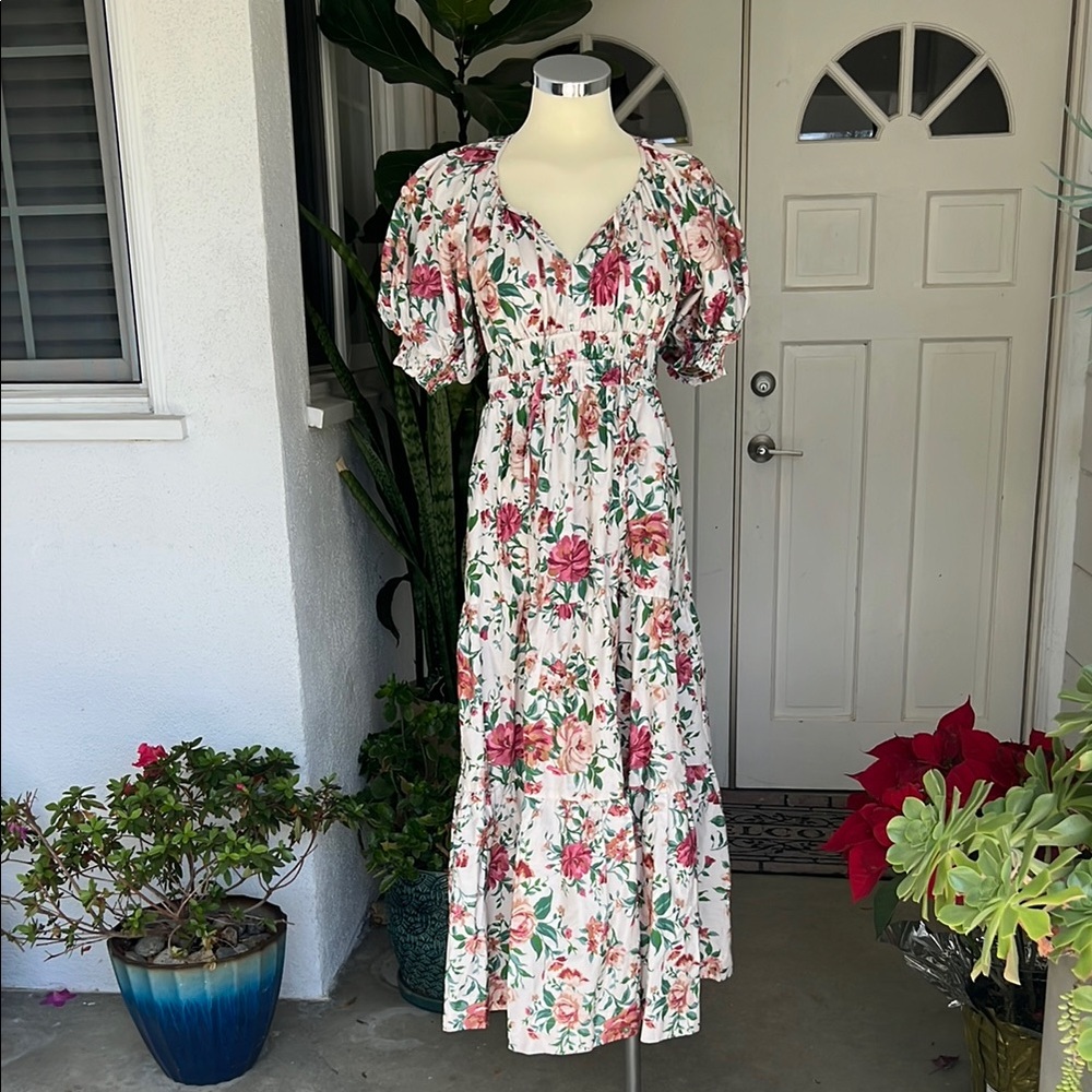 Anthropologie Floral Puff Sleeve Maxi Dress